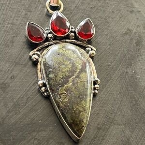 Elegant Silver and Red Gemstone Pendant